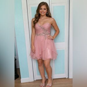 Size 12 Rose Blush Short dress chiffon strapless knee length NWD
